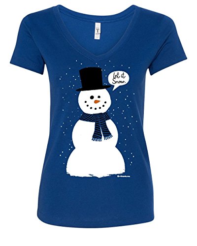 Let It Snow Women's V-Neck T-Shirt Funny Snowman Christmas Xmas Royal Blue Small #TOP15