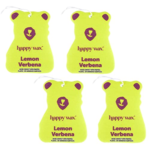 Image of Happy Wax Lemon Verbena Hanging Car Cub Air Freshener - Scented and Infused with Natural Essential Oils - Cute 4-Pack