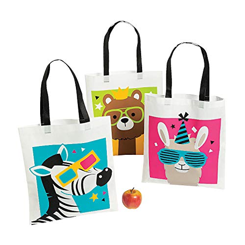 Fun Express - Party Animal Tote Bag for Birthday - Apparel Accessories - Totes - Novelty Totes - Birthday - 12 Pieces