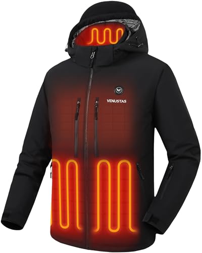 Venustas 12V Lightweight Men's Heated Jacket with Battery, Versatile Soft Shell Heated Coat with Detachable Hood