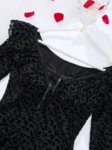 Image of Foxiny Sheer Ruffle Long Sleeve Babydoll Lingerie Dress | Off-shoulder neckline, flared cuffs and a flounce hem add movement; thong and thigh-high stockings complete the 3-piece set