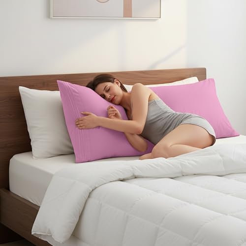 Image of Elegant Comfort Luxury Ultra-Soft 1-Piece Body Pillowcase - 1500 Premium Hotel Quality Microfiber Double Brushed - Wrinkle Resistant, Body Pillowcase Size, Light Pink