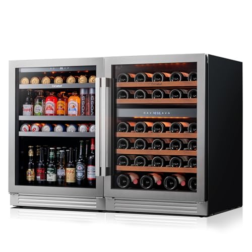 Image of Ca'Lefort 24 Inch Wine & Beverage Refrigerator Bundle, 220 Cans & 52 Bottles Dual Zone 34-65F Temp Control, Glass Door & 3-Color LED, Built-in or Freestanding for Home Bar Kitchen (2 Units)