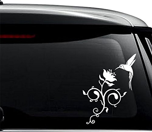 Hummingbird Flower Nectar Decal Sticker For Use On Laptop, Helmet, Car, Truck, Motorcycle, Windows, Bumper, Wall, and Decor Size- [20 inch] / [50 cm] Tall / Color- Matte White