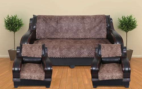 Image of 5 Seater Sofa Cover | Universal Non-Slip Fully Covered Protector for 3+1+1 Sofa Set | Durable Slipcover for Living Room Quilted Luxe (Chocolate Brown)