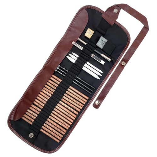 Kit Lápis de Desenho Profissional 29 Peças com Estojo Portátil, Lápis Artísticos, Borrachas, Estilete e Acessórios para Artistas e Estudantes Linha Super Premium