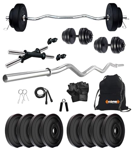 Image of Kore PVC Combo 3-SL Home Gym Set with One 3 Ft Curl Rod and One Pair Dumbbell Rods Comes with Gym Accessories (16)