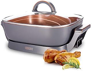 CRUX Extra Deep Nonstick Scratch Resistant Electric Skillet with Removeable Temperature Probe, 12"