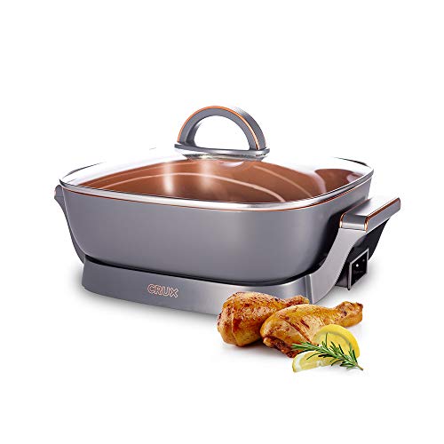 Comparison: Best Electric Skillet For Frying Chicken 4 Crux Extra Deep Nonstick Scratch Resistant Electric Skillet with Removeable Temperature Probe, 12" x 12", silver (14620)