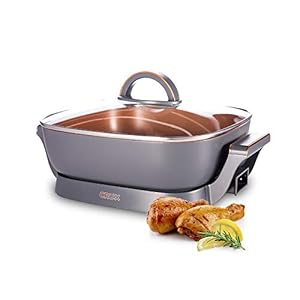 CRUX Electric Skillet with Glass Lid – Nonstick Scratch Resistant Ceramic Pan, Extra Deep with Removable Temperature Probe, 12″ x 12″, 1400 Watts