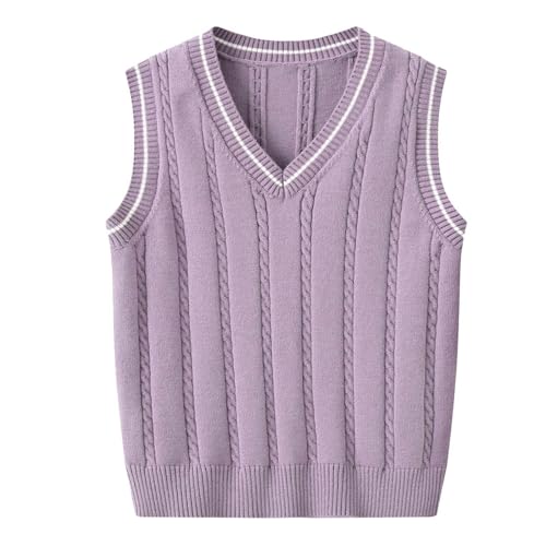 Boys Girls Sweater Vest 100% Cotton V-Neck Vests Kids Uniform Sleeveless Knit Sweaters for Children
