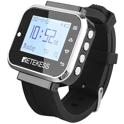 Retekess TD110 Restaurant Bipeur, Récepteur de Montre, 8 Langues, 300mAh Batterie Intégrée, 72 Heures Temps de Veille, Sonnettes pour Restaurant, Bar