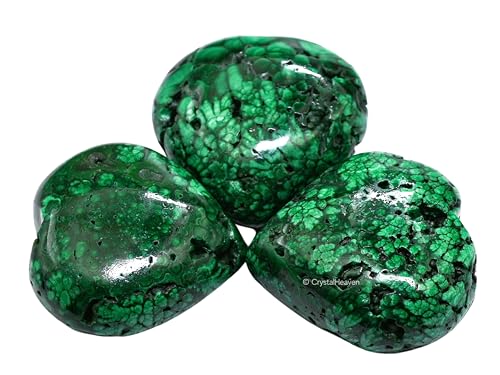 Image of Crystal Heaven Certified Malachite Heart Palm Pebbles Stones For Anxiety Stress Relief Massage-Aaa Grade Original Healing Gemstone Agate Heart Palm Stone For Yoga Meditation Spiritual