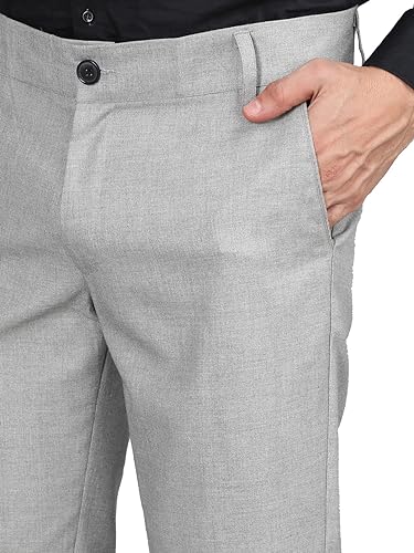 Image of CHKOKKO Men Mid Rise Slim Fit Solid Regular Trouser