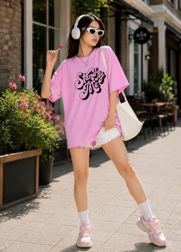 Image of London Hills Oversized Tshirt for Woman | t Shirt for Woman Oversized Fit Printed Round Neck | Tops for Woman's | Women t Shirt Loose Fit Drop Shoulder | t Shirts for Women | Western Tops