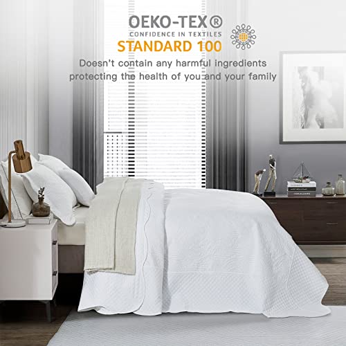 Hz&Hy Oversized King Bedspread White 128X120 Extra Wide, Ultrasonic Coverlet Bedding Set, Lightweight Thin Comforter, Reversible, 5 Piece, 100% Microfiber, King/Cal King, White #TOP1