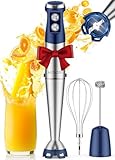 KOIOS Immersion Blender, 1000W Anti-scratch 3-in-1 Hand Blender, Upgraded 12 Speed Stainless Steel Blade Stick Blender with Turbo Mode, Whisk and Milk Frother, Non-BPA, Blue