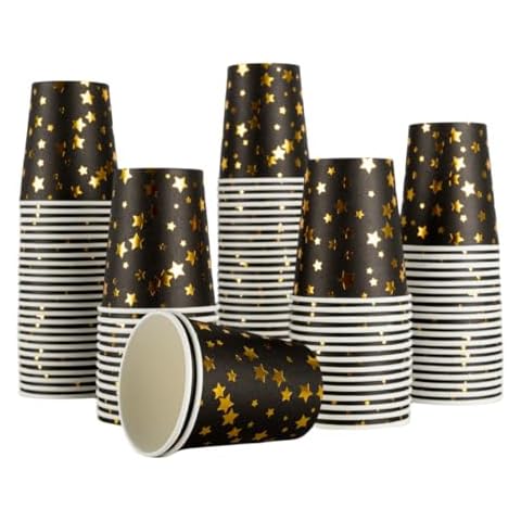 CEILIWEN 100 Pack Black Gold Star Cups Cover
