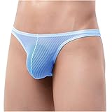 Ctreela Men's Ball Pouch Underwear, Sexy Semi See Through Brief, Low Rise Bikini Briefs, Mesh Breathable Under Panties Light Blue
