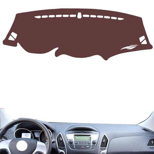 Anti-Slip Sun-Proof Dashboard Cover Compatible with HyundaiHyundai IX35 2010-2015, Premium Leather (Brown)