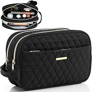 Vlando Travel Makeup Bag, Makeup Bag Organizer,Gift Ideas for Women Girls,Makeup Storgae Bag with Dividers and Handle,Gifts for Christmas,Birthday,Wedding Beige A.Beige M