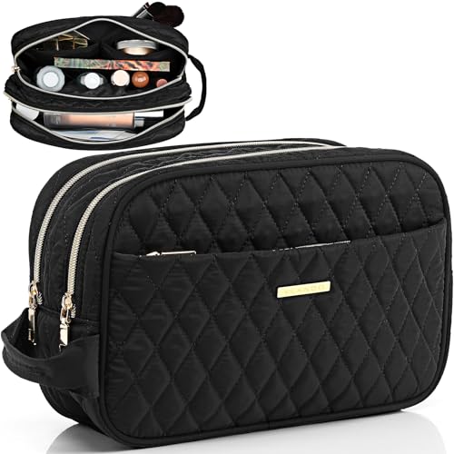 Vlando Travel Makeup Bag, Makeup Bag Organizer,Gift Ideas for Women Girls,Makeup Storgae Bag with Dividers and Handle,Gifts for Christmas,Birthday,Wedding Beige A.Beige M