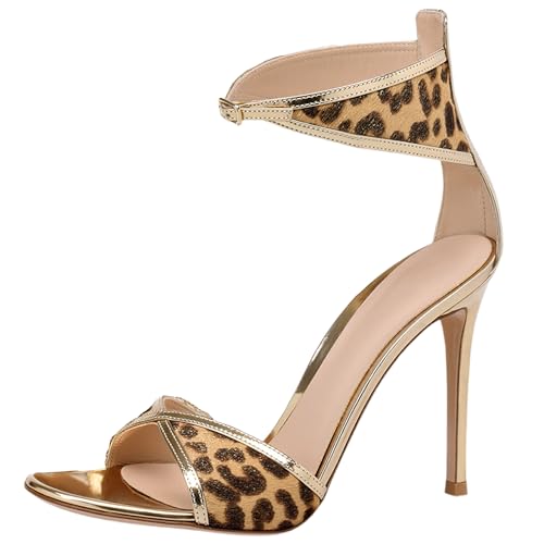 Sandales léopard talons hauts stiletto de fête | Escarpins bout rond ouvert haut de gamme