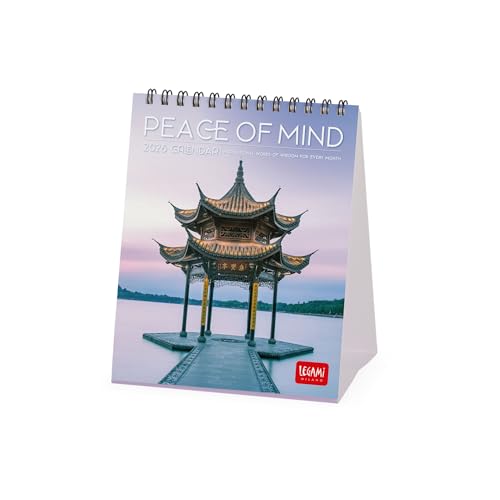Legami - Legami - Calendrier de table 2026, Peace of Mind, calendrier de bureau, 12 mois et planificateur annuel, en 6 langues, signes du zodiaque, jours fériés internationaux, 12 x 14,5 cm