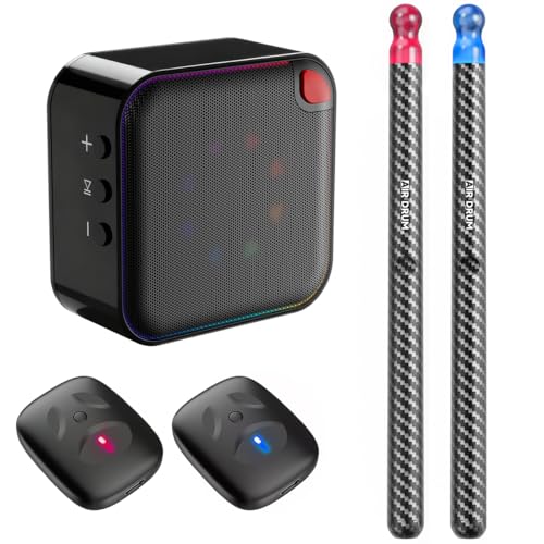 Upgraded Air Drumsticks with Speaker Virtual Drum Sticks Electronic Drum Set & Pedals & Bluetooth Adapter & 8 Sounds 3D Motion Sensing RGB for Home & Party Adults Kids (Carbon Fiber Black)