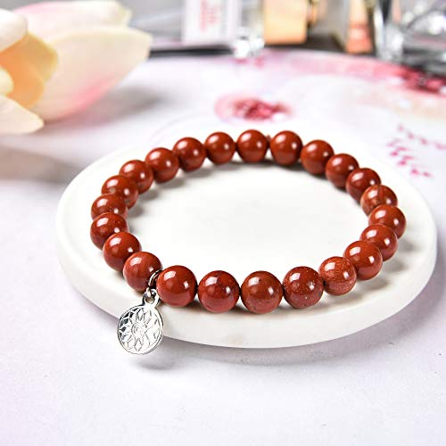 Red Jasper Bracelet | Stretchy Chakra Healing Gemstone Boho Quartz Bracelet | Elastic Mood Enhancing Mala Jewelry For Men Women Unisex By Crystal Agate #TOP4