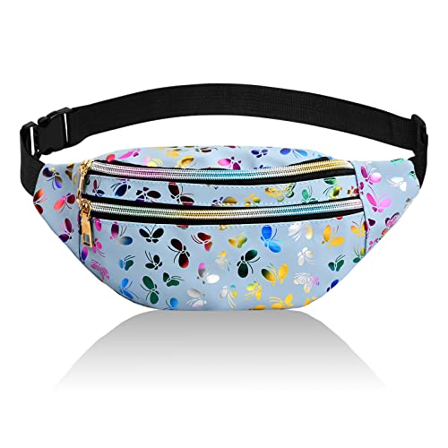 Xzeemo Riñonera Moda Mujer, Riñonera Impermeable Cuero PU, Bolso de Cintura Multifuncional, Paquete de Cintura con 2 Bolsillos Cremallera Correa Ajustable para Viaje Correr Ciclismo (Azul)