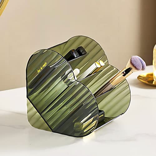 Dasiton Large Capacity Makeup Brush Holder Organizer,4 Slot Love Makeup Brushes Cup,Heart Shaped Makeup Organizer,For Vanity,Bathroom,Desk Storage Container,Cosmetic Display Cases(Clear Green) #TOP1