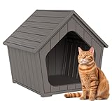 GULAIMOAO Outdoor Cat House Weatherproof, Clawsable Cat Houses for Outdoor Indoor Cats, Feral Outside Cats House Weatherproof, Resin Insulated Material, Air Holes Easy to Clean and Install, Coffee