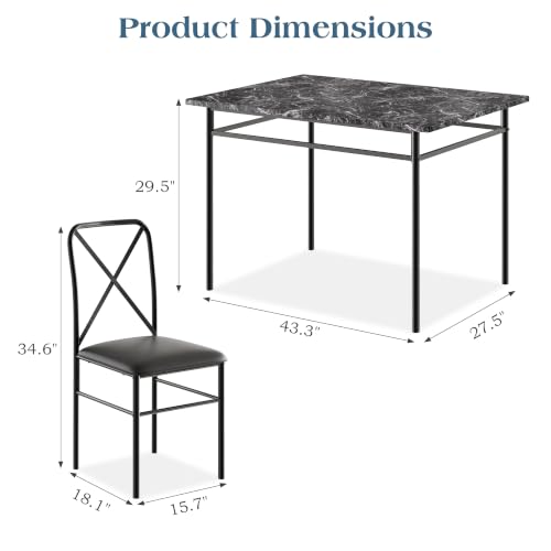 Image of VECELO 5-Piece Dining Table Set for 4 with Upholstered Chairs, Pure Black | Faux Marble Tabletop, Space-Saving, for Kitchen, Breakfast Nook