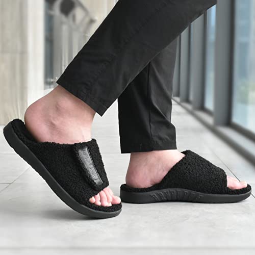 ONCAI Mens House Slippers with Arch Support，Fur Slides with Orthopedic for Plantar Fasciitis Wide Footbed and Adjustable Straps Size 7.5-152