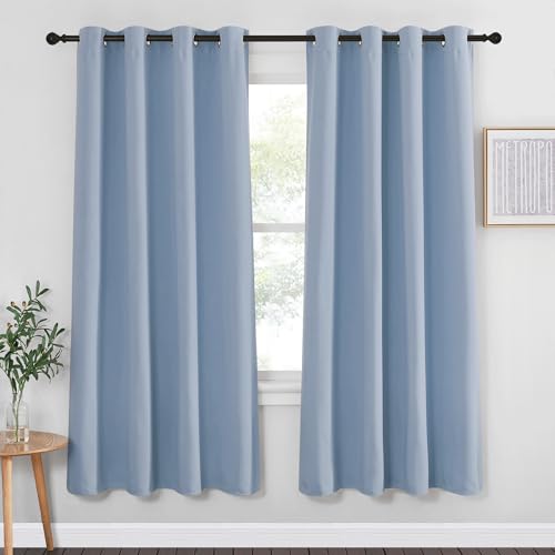 NICETOWN Blackout Curtain Drape 72 inch Long - Grommet Noise Reducing Thermal Insulated Modern Window Treatments for Bedroom Living Room (1 Panel, 52 x 72 Inch, Vintage Blue)