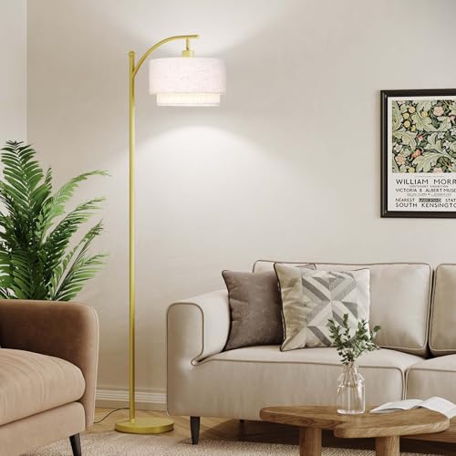 Image of SUNMORY Floor Lamps for Living Room with 12W LED Bulb, Arc Lamp with 3 CCT | Modern Floor Lamps with Adjustable Double Fabric Shades, Industrial Arched Lamp, Tall Standing Lamp for Bedroom, Corner