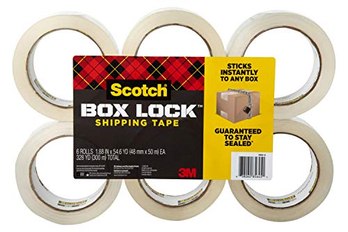 Scotch Box Lock Packaging Tape 6 Rolls 188 in x 546 yd Extreme Grip Sticks Instantly to Any Box