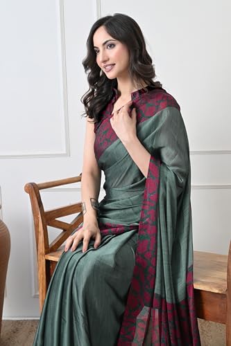 Image of MIRCHI FASHION Women Saree Abstract Print Chiffon | Breathable Lightweight Casual Sari for Regular Use and Office with Unstitched Blouse (Available in 25 Colors)