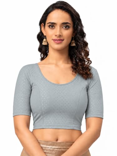 Image of Fressia Fabrics Women's Black Cotton Stretchable Readymade Saree Blouse