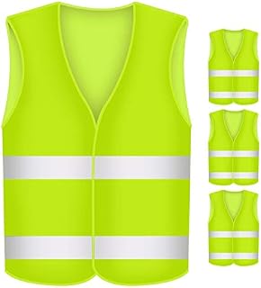 BUZIFU 4 Pcs Reflective Vest Fluorescent Safety Vests High Visibility Waistcoat Reflective jackets Night Work Hi Vis Vest with Reflective Strip for Outdoor Running Walking Motor Bicycle Drivers