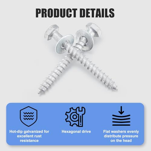 Image of 100 Pcs 3 /8 inch x 3-1 /2 inch Lag Bolts for Wood Lag Screws with Washers Bulk | Hot Dip Galvanized Hex Head Screws Heavy Duty for Wood, Deck, Furniture, Boat Repair