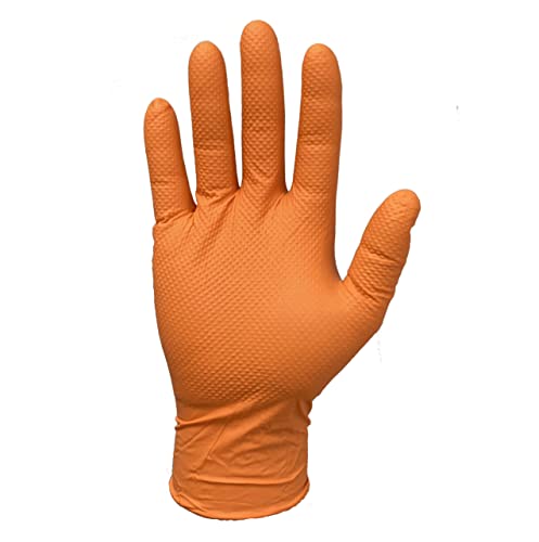 Miniatura 2 de Ruvigrab - Guante De Trabajo Desechable De Nitrilo Diamantado Naranja Alta Resistencia Guantes Para Mecánica, Talleres, Industria, Construcción Y Química Libre De Látex