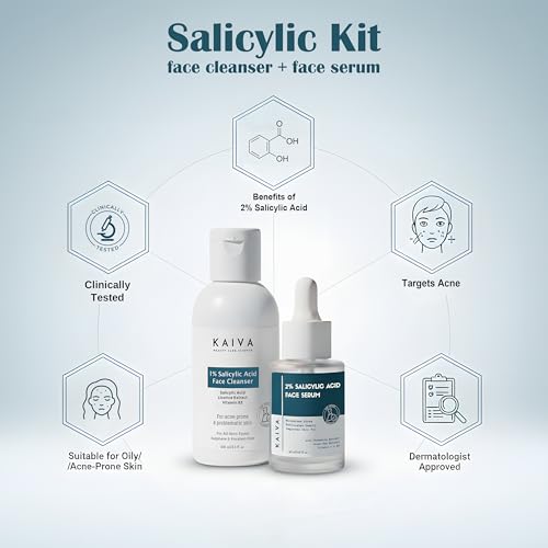 Image of KAIVA Salicylic Acid Combo - 1% Facewash + 2% Salicylic Serum | Complete BHA Skincare Kit | Oil-Control, Acne-Prone, Smooth & Clear Skin (Face Serum, Face Wash)