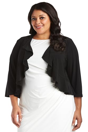 R&M Richards Damen 1 Piece Plus Size Stretch Cover Up with A Ruffle Legeres Abendkleid, schwarz, 3X