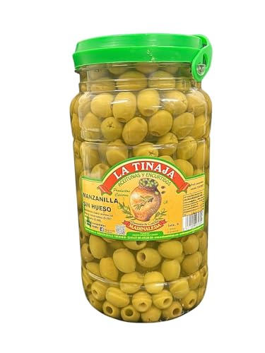 Aceitunas Manzanilla Sin Hueso - Sabor Anchoa - Bote Gran Formato 2,9kg (1,4kg Escurrido) - Olivas Verdes de Sevilla para Ensaladas y Aperitivos - Origen Marinaleda