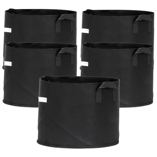 Image of FCMP Outdoor 10-Gallon Modern Lightweight Non-Woven Insulating Fabric Breathable Grow Bags for Indoor or Outdoor Gardening, Black (5 Pack)