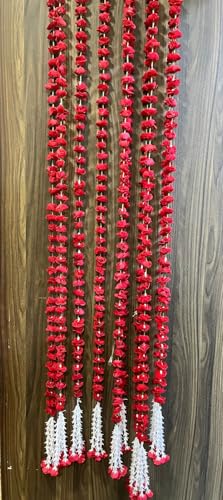 Sellplus Artificial Red Rose (Gulab), 53 Flowers in Each String/Ladi & 155 Cm/ 5 Ft Long, Garland for Decoration Festival Navratri, Diwali, Marriages, Temple and Home/Office Inauguration Pack of 4
