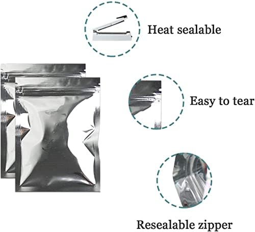 50pcs 22x30cm (8.7x11.8inch) Zipper Lock Mylar Bag Silver Aluminum Mylar Foil Bags for Zip Bags Reclosable Lock Heat Sealed Pack Smell Proof Food Long Term Storage Packaging Pouch
