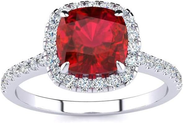 2CT Gemstone Ring for Engagement 925 Sterling Silver 7mm Cushion Cut Birthstone Ring for Valentine's Day Mother's Day